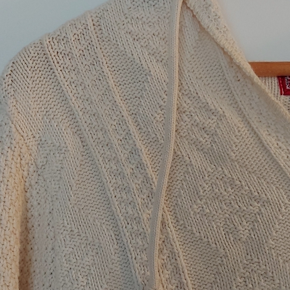Vintage Binghamton Knitting Co. Aran Knit Hooded Sweater Oversized 100% Cotton - Picture 5 of 6